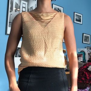 Pepa Pombo salmon colored knit top w gold ribbon